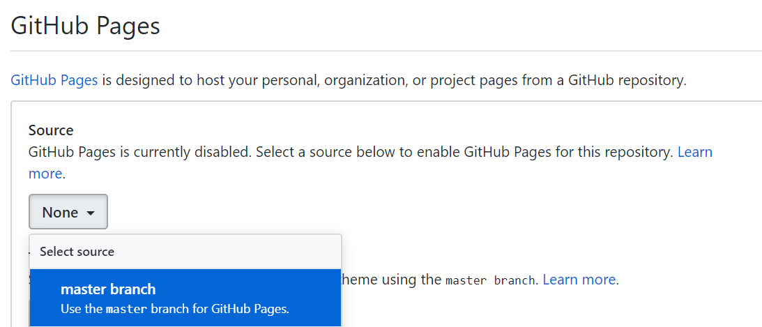 GitHub Pages source naster branch